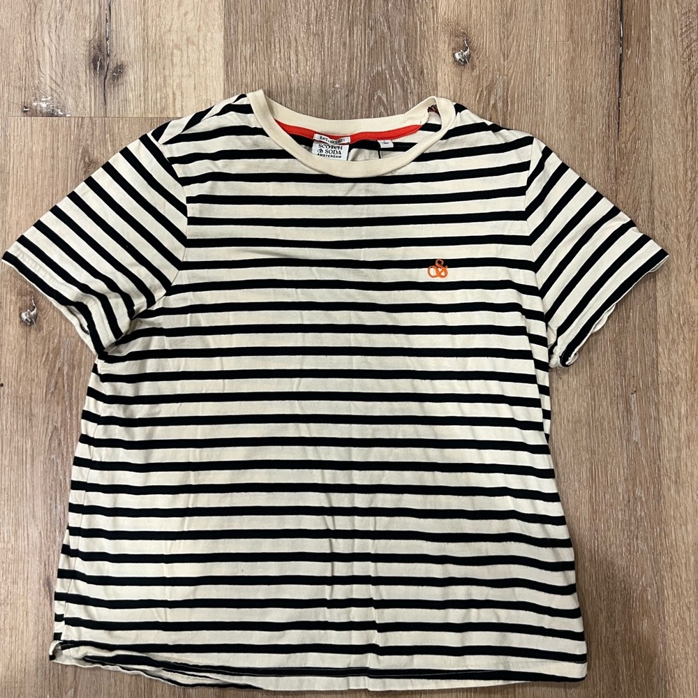 Scotch & Soda Black and Cream Striped Tee